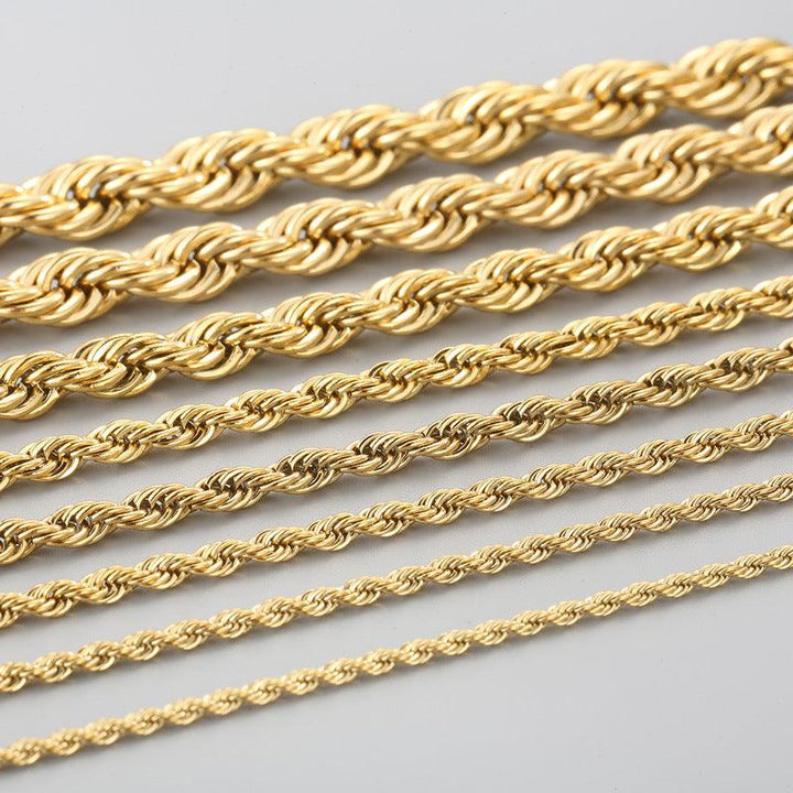 2/3/4/5/6/7/8mm Rope Twist Chain Necklace Stainless Steel PVD Gold Plated - kalen