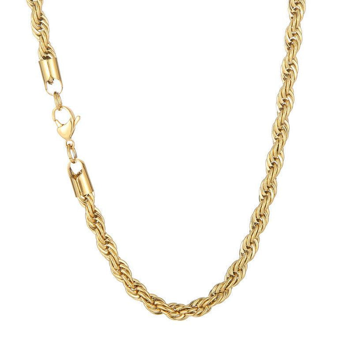 2/3/4/5/6/7/8mm Rope Twist Chain Necklace Stainless Steel PVD Gold Plated - kalen