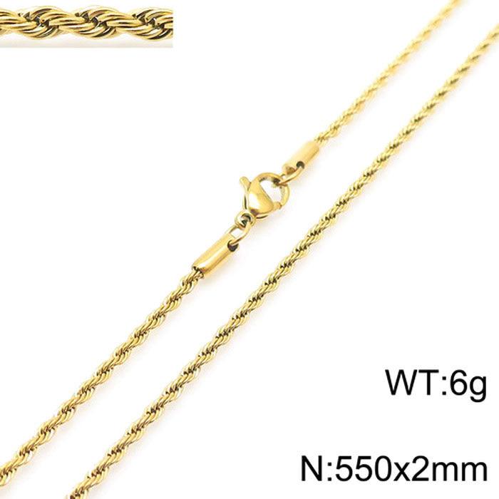 2/3/4/5/6/7/8mm Rope Twist Chain Necklace Stainless Steel PVD Gold Plated - kalen