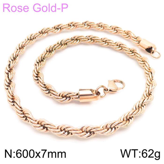 2/3/4/5/6/7/8mm Rope Twist Chain Necklace Stainless Steel PVD Rose Gold Plated - kalen