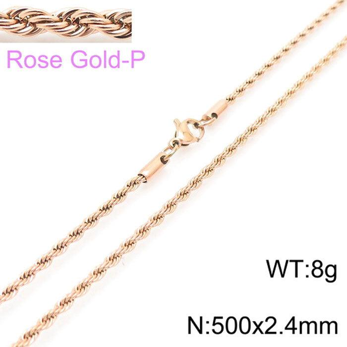 2/3/4/5/6/7/8mm Rope Twist Chain Necklace Stainless Steel PVD Rose Gold Plated - kalen