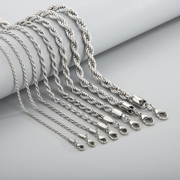 2/3/4/5/6/7/8mm Stainless Steel Rope Twist Chain Necklace - kalen