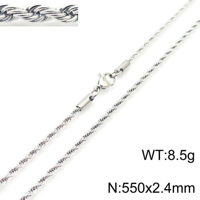 2/3/4/5/6/7/8mm Stainless Steel Rope Twist Chain Necklace - kalen