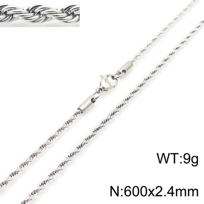 2/3/4/5/6/7/8mm Stainless Steel Rope Twist Chain Necklace - kalen