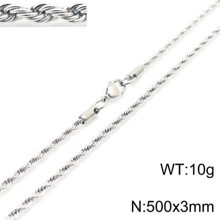 2/3/4/5/6/7/8mm Stainless Steel Rope Twist Chain Necklace - kalen