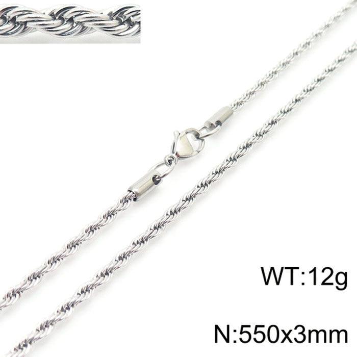 2/3/4/5/6/7/8mm Stainless Steel Rope Twist Chain Necklace - kalen