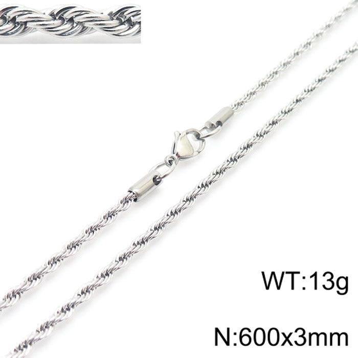 2/3/4/5/6/7/8mm Stainless Steel Rope Twist Chain Necklace - kalen