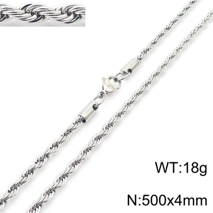 2/3/4/5/6/7/8mm Stainless Steel Rope Twist Chain Necklace - kalen