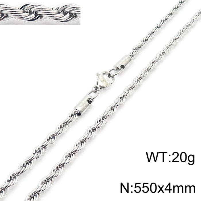 2/3/4/5/6/7/8mm Stainless Steel Rope Twist Chain Necklace - kalen