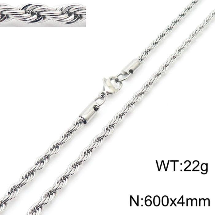 2/3/4/5/6/7/8mm Stainless Steel Rope Twist Chain Necklace - kalen