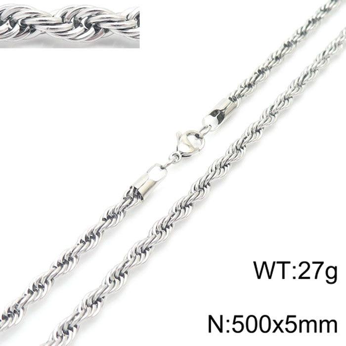 2/3/4/5/6/7/8mm Stainless Steel Rope Twist Chain Necklace - kalen