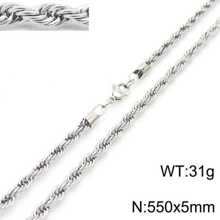 2/3/4/5/6/7/8mm Stainless Steel Rope Twist Chain Necklace - kalen