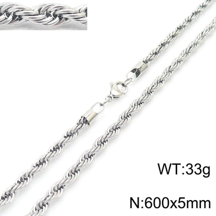 2/3/4/5/6/7/8mm Stainless Steel Rope Twist Chain Necklace - kalen