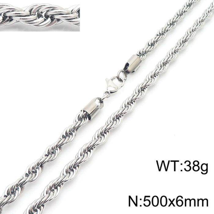 2/3/4/5/6/7/8mm Stainless Steel Rope Twist Chain Necklace - kalen