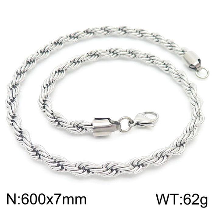 2/3/4/5/6/7/8mm Stainless Steel Rope Twist Chain Necklace - kalen