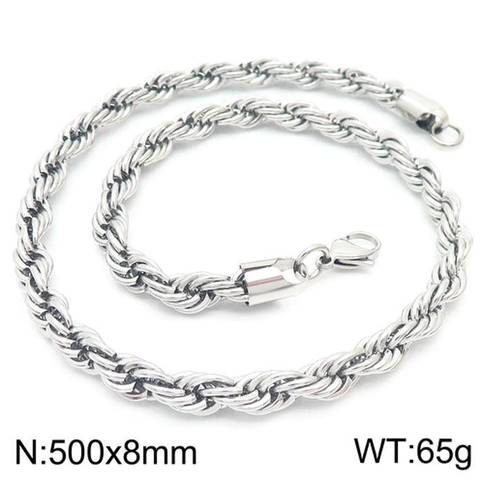 2/3/4/5/6/7/8mm Stainless Steel Rope Twist Chain Necklace - kalen