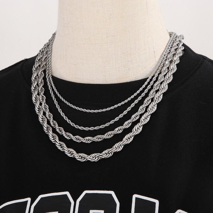 2/3/4/5/6/7/8mm Stainless Steel Rope Twist Chain Necklace - kalen