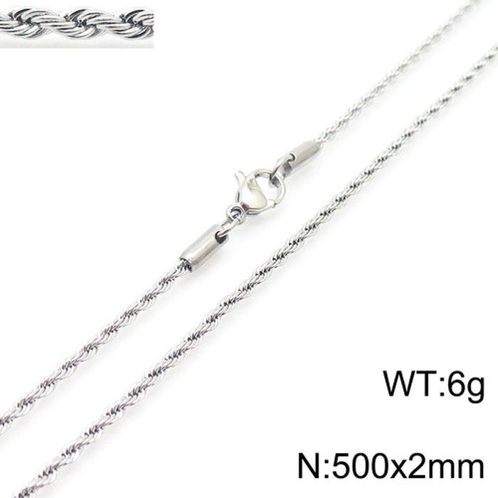 2/3/4/5/6/7/8mm Stainless Steel Rope Twist Chain Necklace - kalen