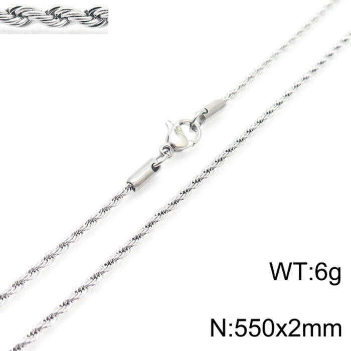 2/3/4/5/6/7/8mm Stainless Steel Rope Twist Chain Necklace - kalen