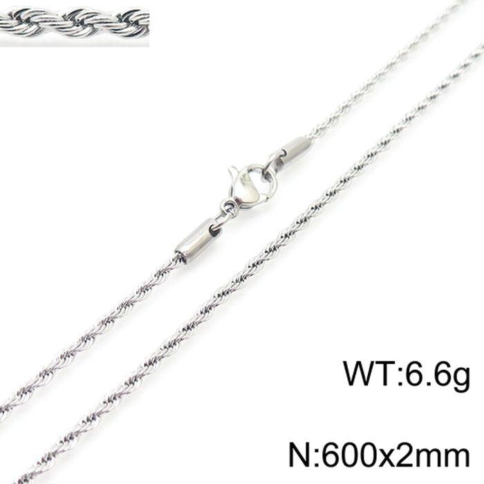 2/3/4/5/6/7/8mm Stainless Steel Rope Twist Chain Necklace - kalen