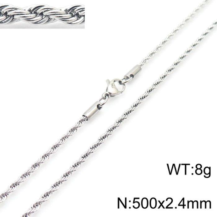 2/3/4/5/6/7/8mm Stainless Steel Rope Twist Chain Necklace - kalen