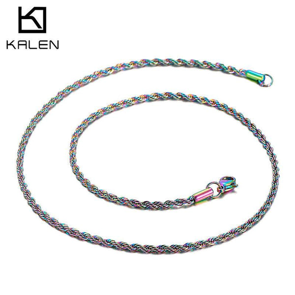 2/3mm Coloful Rainbow Plating Rope Rolo Round Box Chain Necklace - kalen