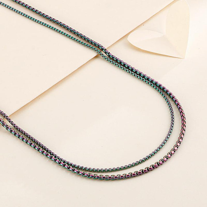 2/3mm Coloful Rainbow Plating Rope Rolo Round Box Chain Necklace - kalen