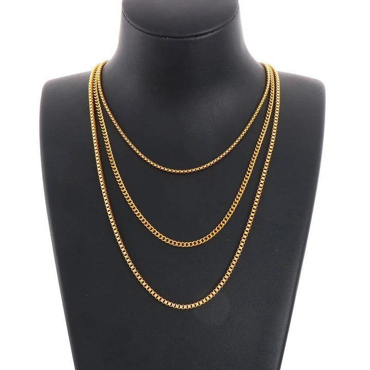 2/3mm Triple Layer Chains Box Curb Necklace for Women - kalen