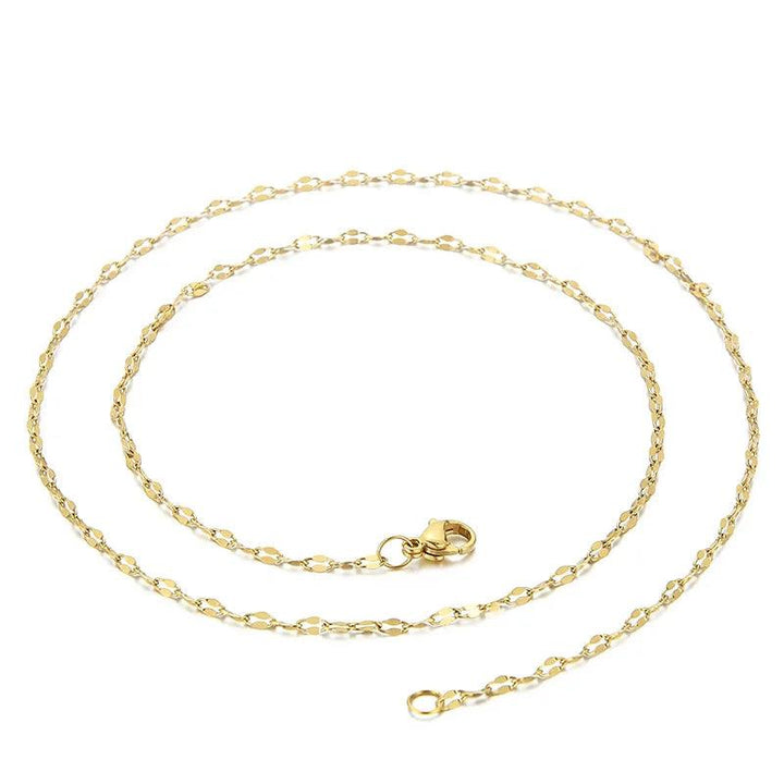 2mm Lip Open Sequin Chain Necklace for Women Stainless Steel - kalen