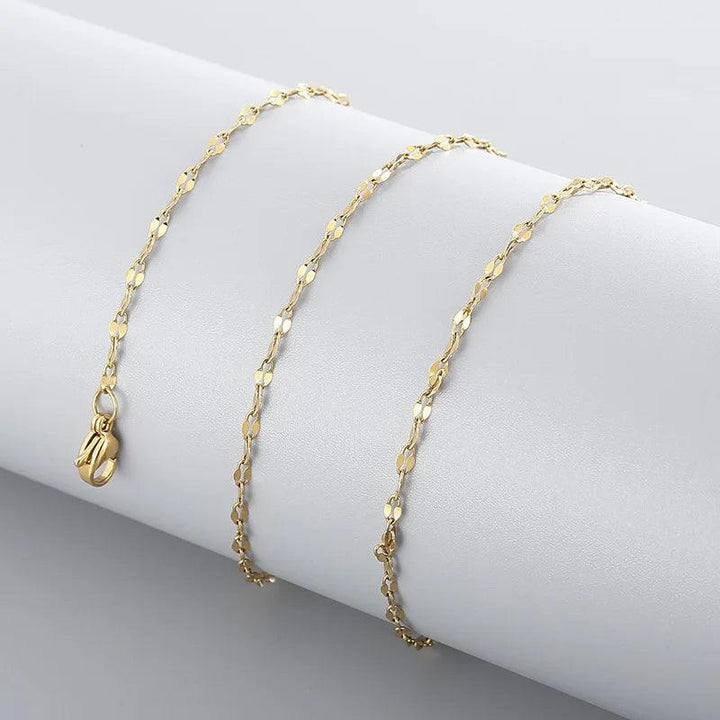 2mm Lip Open Sequin Chain Necklace for Women Stainless Steel - kalen