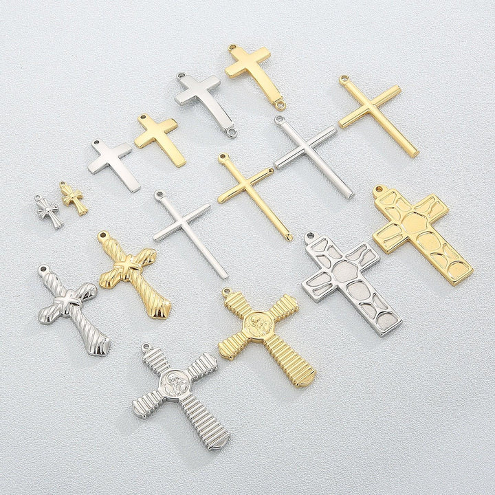 2pcs/Lot Stainless Steel 8 Styles Cross Charms Pendant Religious Jewelry Making DIY Charms Handmade Crafts.