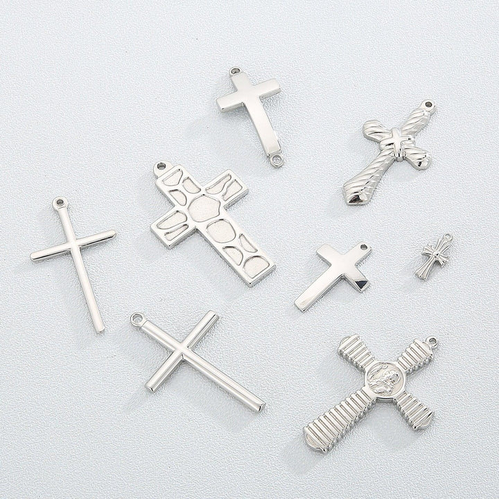 2pcs/Lot Stainless Steel 8 Styles Cross Charms Pendant Religious Jewelry Making DIY Charms Handmade Crafts.