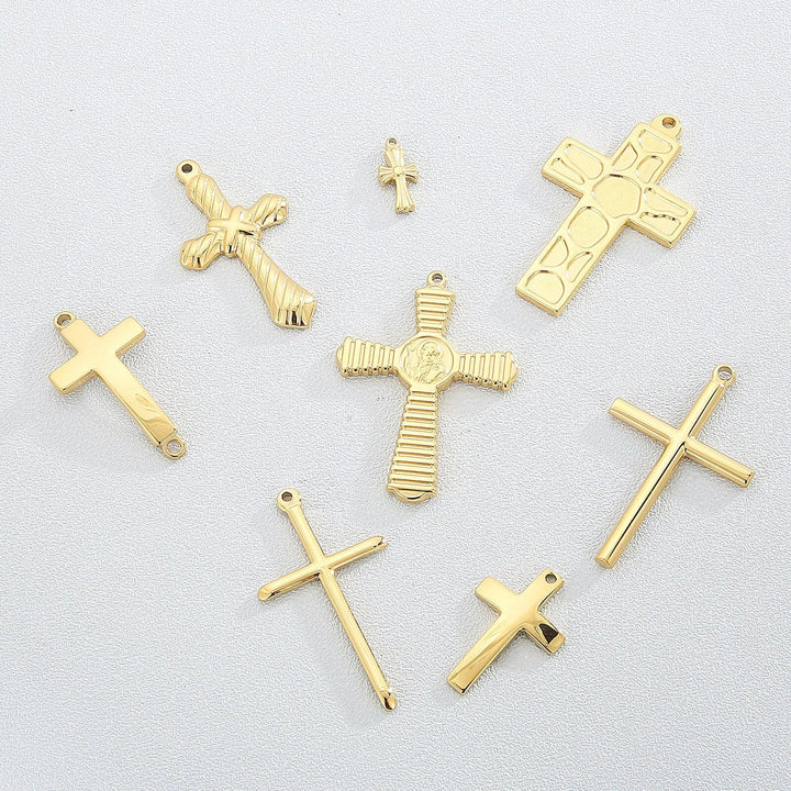 2pcs/Lot Stainless Steel 8 Styles Cross Charms Pendant Religious Jewelry Making DIY Charms Handmade Crafts.