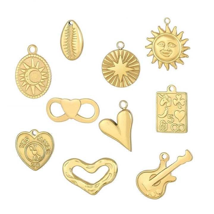 2pcs/Lot Vintage Metal Heart Sun Charms Coffee Beans DIY Bracelet Pendant Neacklace Accessories For Jewelry Making Findings.