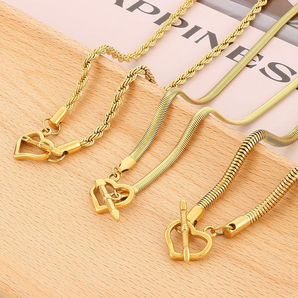 3.5/4mm Rope Snake Herringbone Chain Necklace with Heart OT Clap - kalen