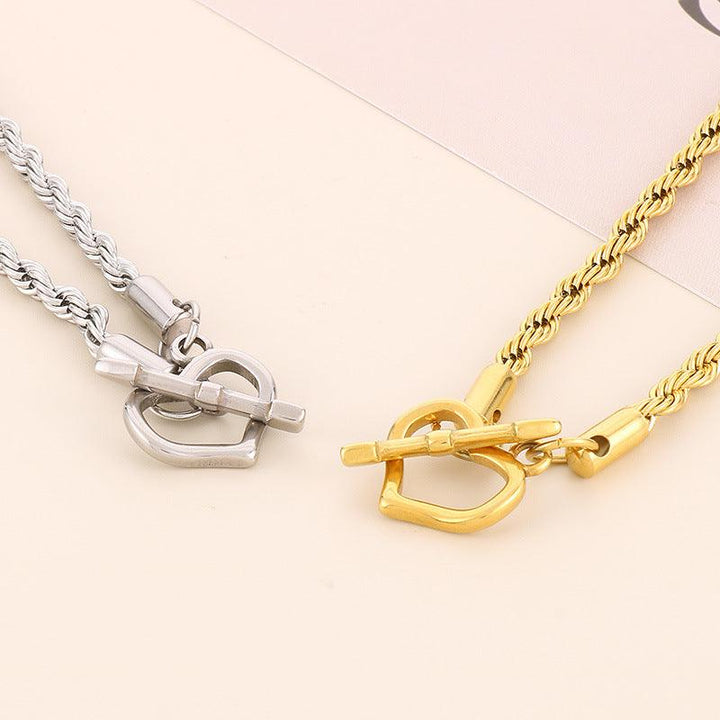 3.5/4mm Rope Snake Herringbone Chain Necklace with Heart OT Clap - kalen