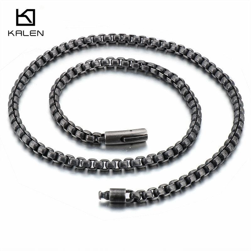 Kalen様 Kalen Mens Punk Long Chain Necklace | Stainless Steel Box Link