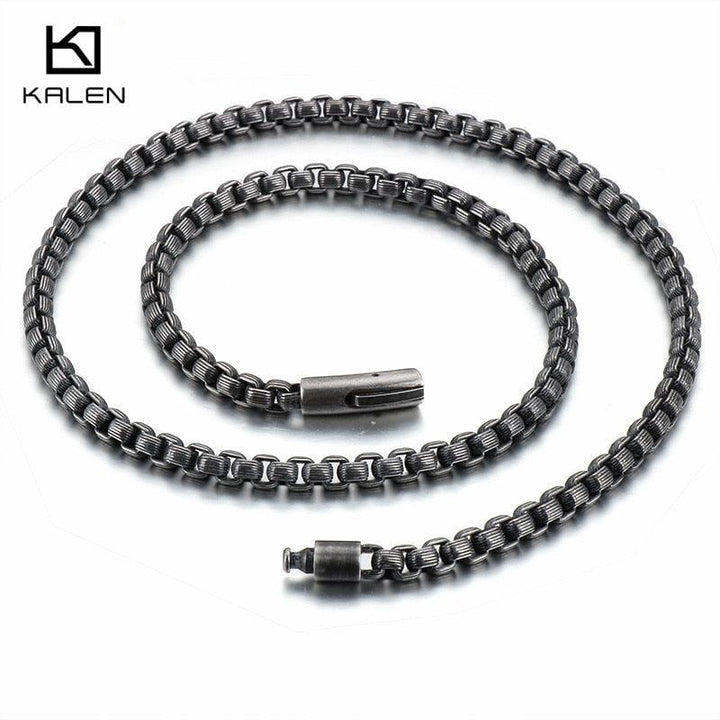 KALEN Punk Long Chain Necklace Men Stainless Steel Brushed Matte Box Link Chains Choker Necklace Male Jewelry Accessories.