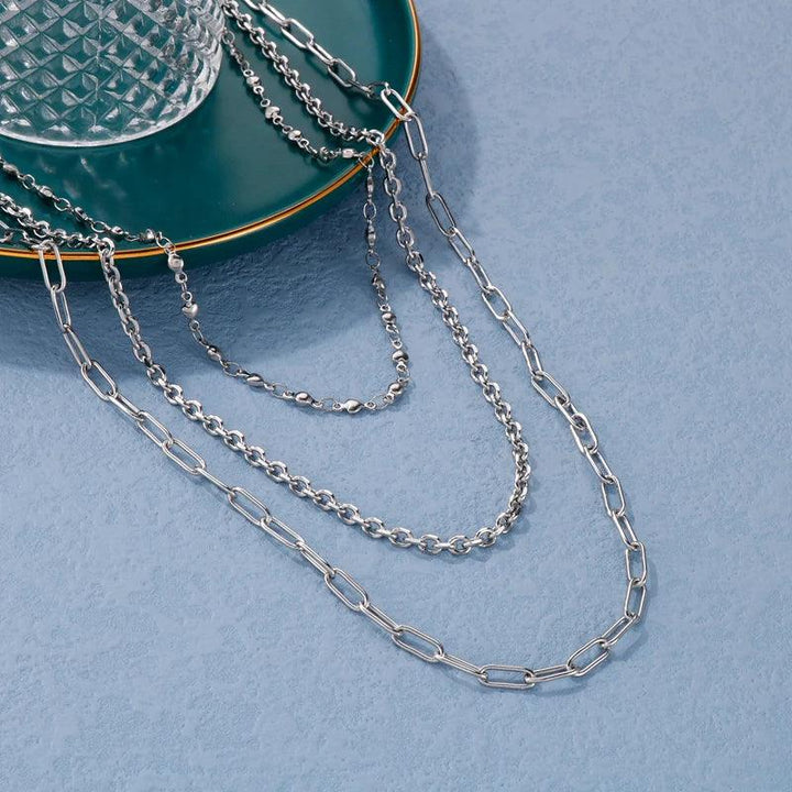 3/3.5/4mm Triple Layer Chains O-chain Curb Paperclip Necklace for Women - kalen