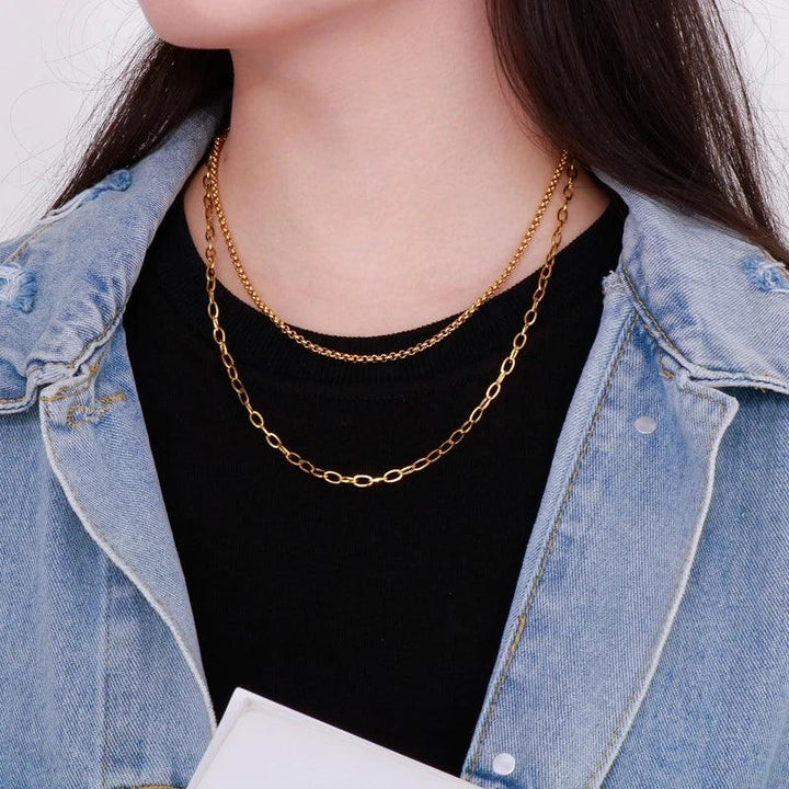 3/4mm Double Layer Paperclip Box Chain Necklace for Women - kalen