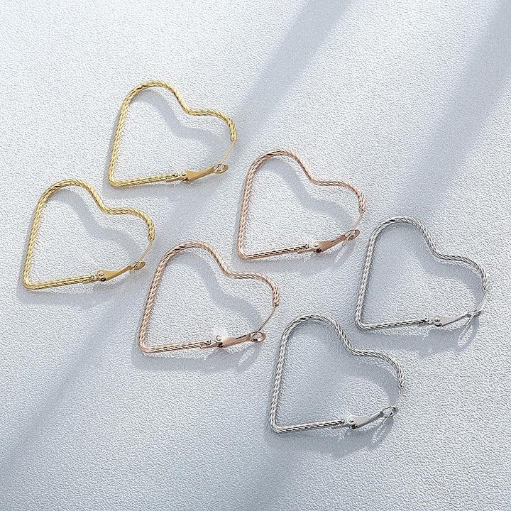 35/45/55mm Stainless Steel Twist Heart Hoop Earrings - kalen