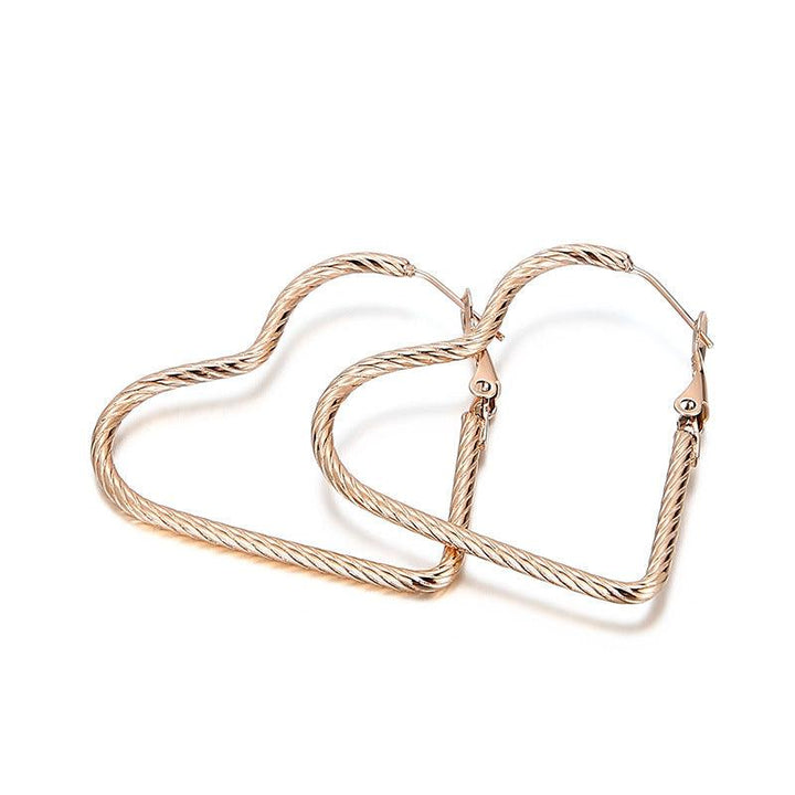 35/45/55mm Stainless Steel Twist Heart Hoop Earrings - kalen