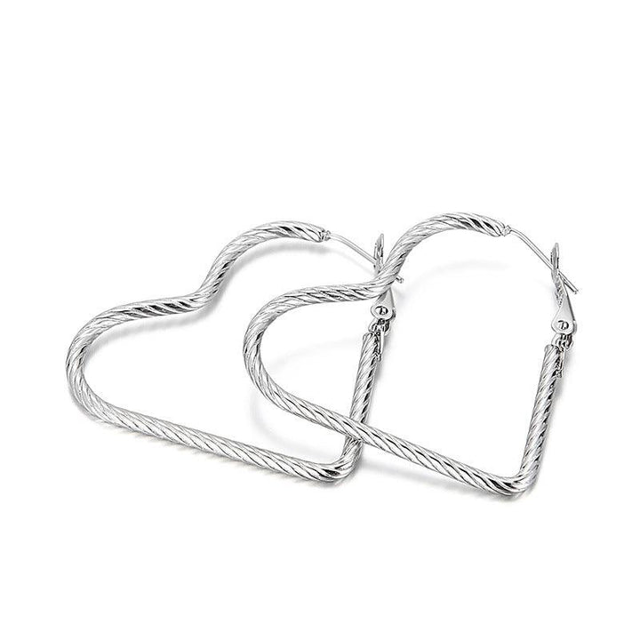 35/45/55mm Stainless Steel Twist Heart Hoop Earrings - kalen