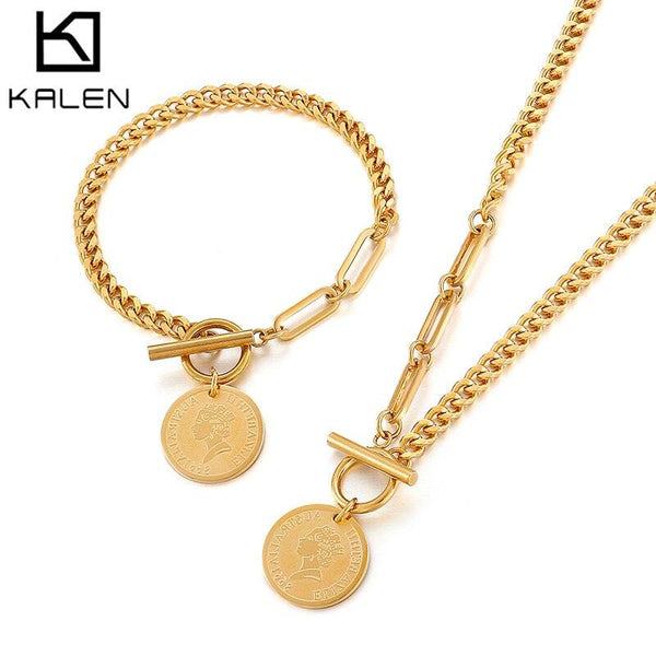 KALEN Thick Chain Clasp Gold Color Claps Necklaces Heart Pendant Necklaces for Women Minimalist Choker Necklace 4 style Jewelry.