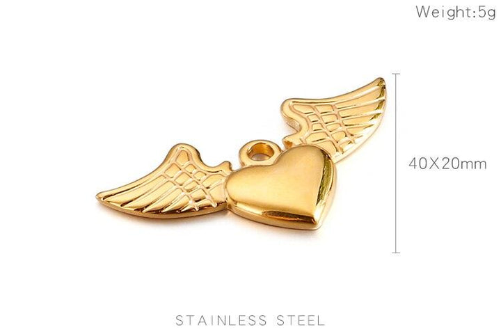 40*20MM Champagne Gold Color Plated Stainless Steel Heart Wings Charms High Quality Diy Jewelry Accessories.