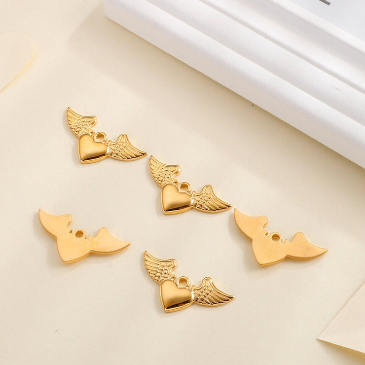 40*20MM Champagne Gold Color Plated Stainless Steel Heart Wings Charms High Quality Diy Jewelry Accessories.