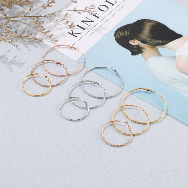 40/50/60mm Stainless Steel Circle Hoop Earrings - kalen