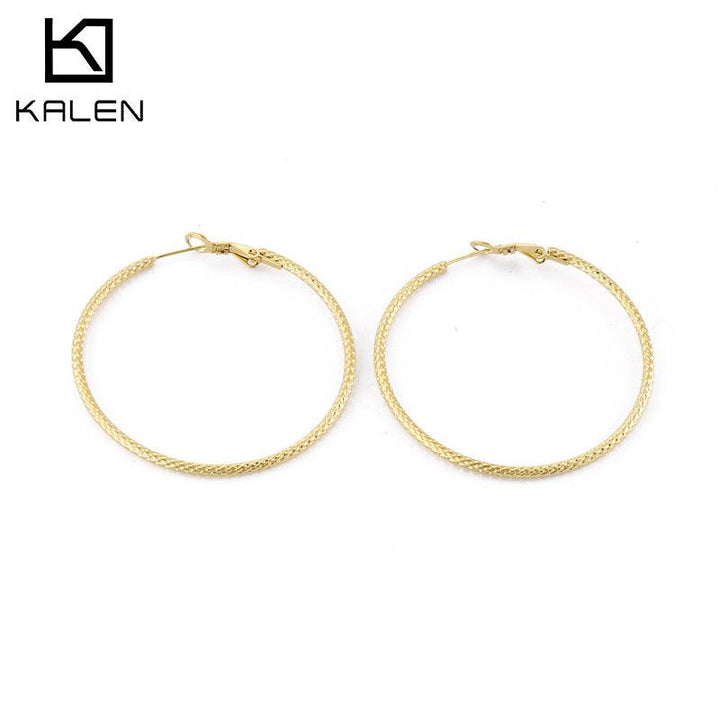 40/50/60mm Stainless Steel Circle Hoop Earrings - kalen