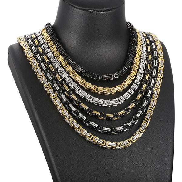 4/5/6/7/8mm PVD Plated Gold Byzantine Chain Necklace Stainless Steel - kalen