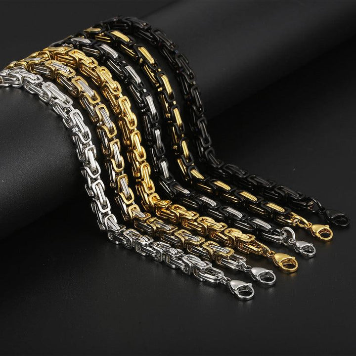 4/5/6/8mm PVD Plated Black Byzantine Chain Necklace Stainless Steel - kalen